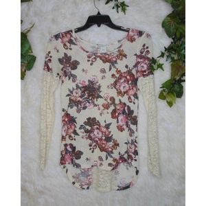 American Rag | Women's Long Sleeve Blouse Cream Floral Lace Knit Size M